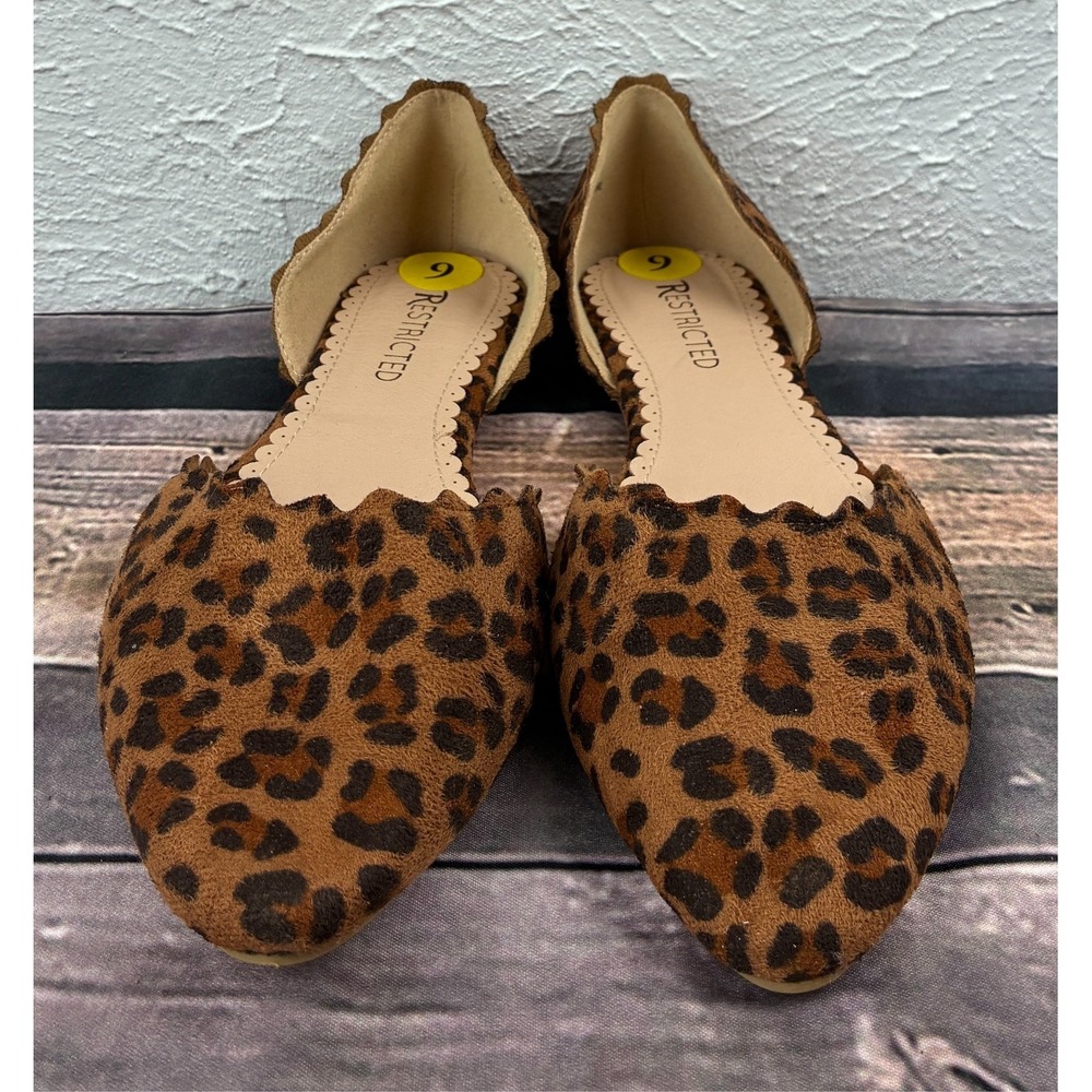 Restricted Leopard Print Pointed Toe Flats Womens Size 9 Brown Slip On Shoes